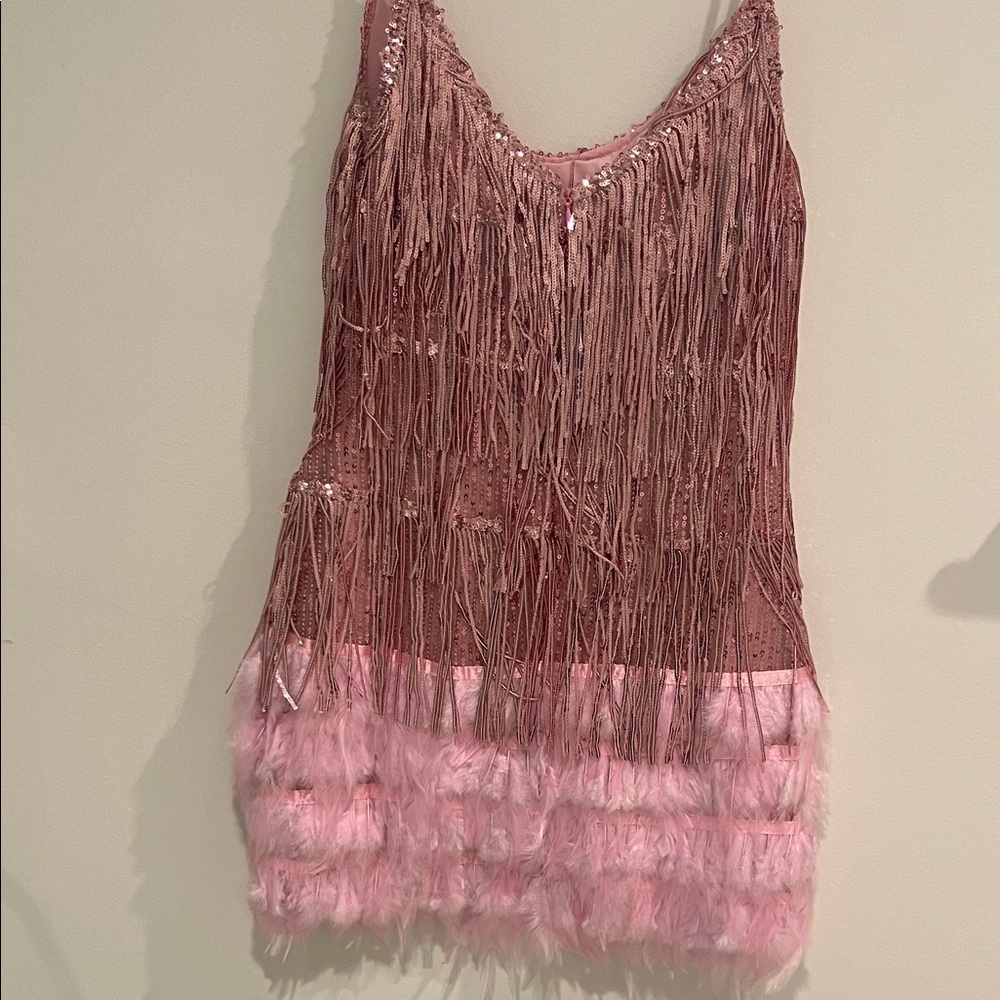 Elegant Pink Sequin Fringe Mini Dress - Picture 4 of 5